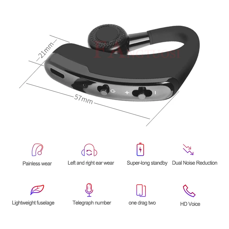 FANGTUOSI V9 бизнес беспроводные Bluetooth наушники Handsfree шумоподавление Гарнитура ушные крючки наушники с микрофоном для iPhone 11
