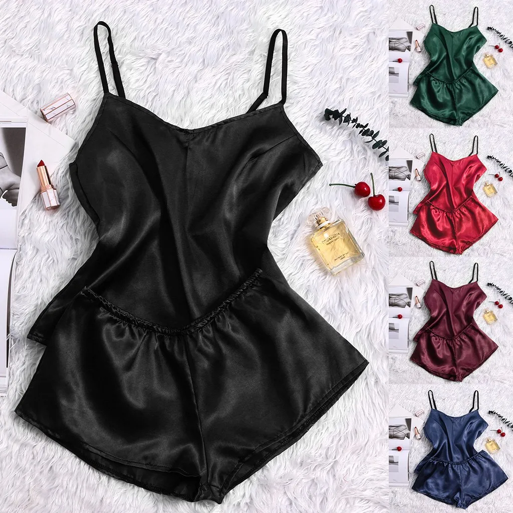 

2020 Sexy Pajama on for Women Sleepwear Sets Satin Silk Summer Nightwear pizama damska Tops Pants Suits Female Underwear J60