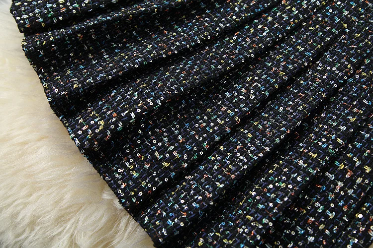 

European and American women's wear 2020 winter new style Long-sleeved beaded tweed coat Pleated skirt Fashion black suit