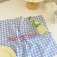 cute french plaid french placemat embroidery cover cloth small fresh plaid background cloth bon appetit shooting props cloth