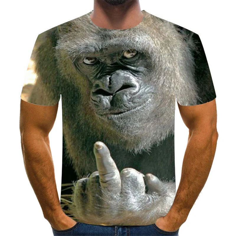 Мужская футболка с короткими рукавами брендовая летняя 3D-принтом обезьяны