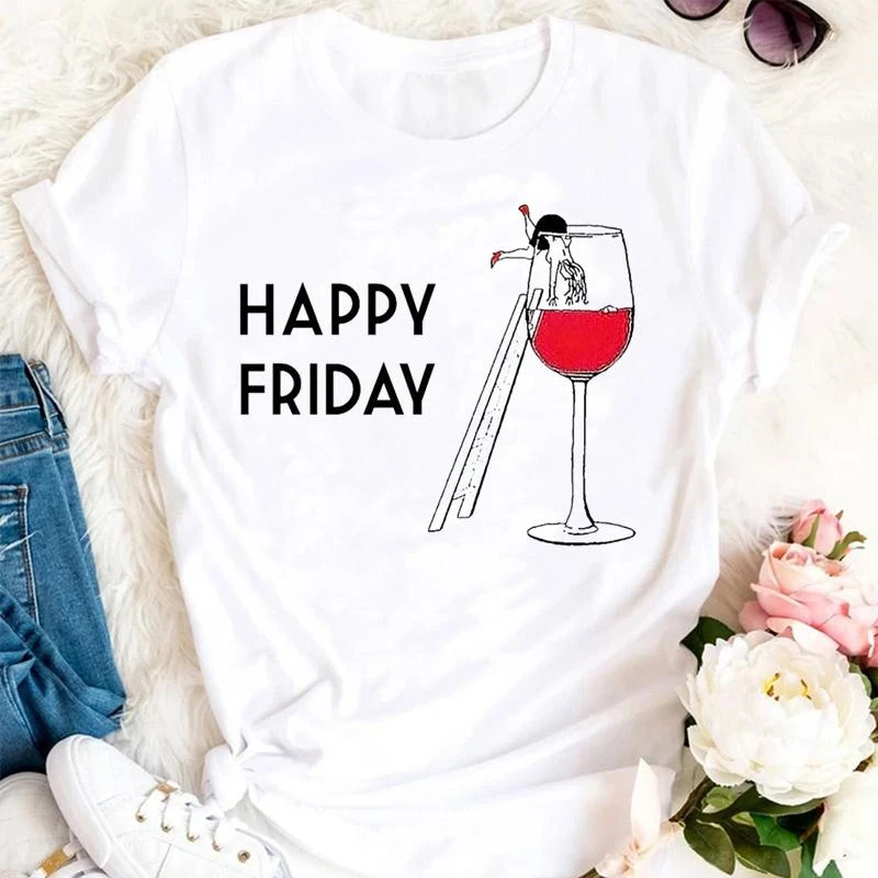 

WVIOCE Summer Wine Cute Funny 90s Tshirts Cartoon Fashion Short Sleeve Women Clothes Top Lady Print Female Tee T-Shirt 30991