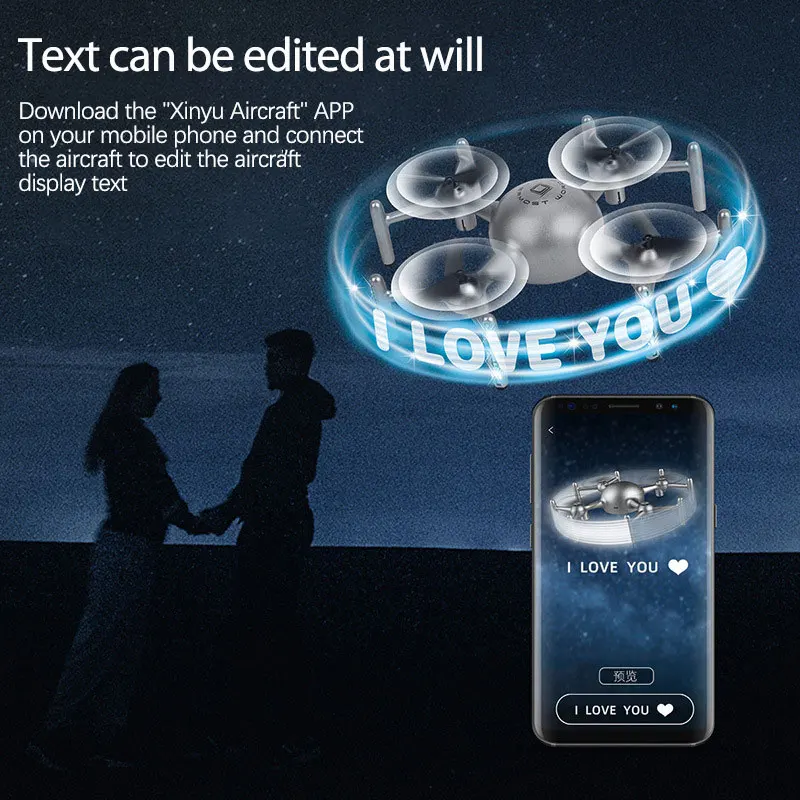 

Editable LED Text Drone Watch/Handle Remote Control 360Roll ShowLove More Combo