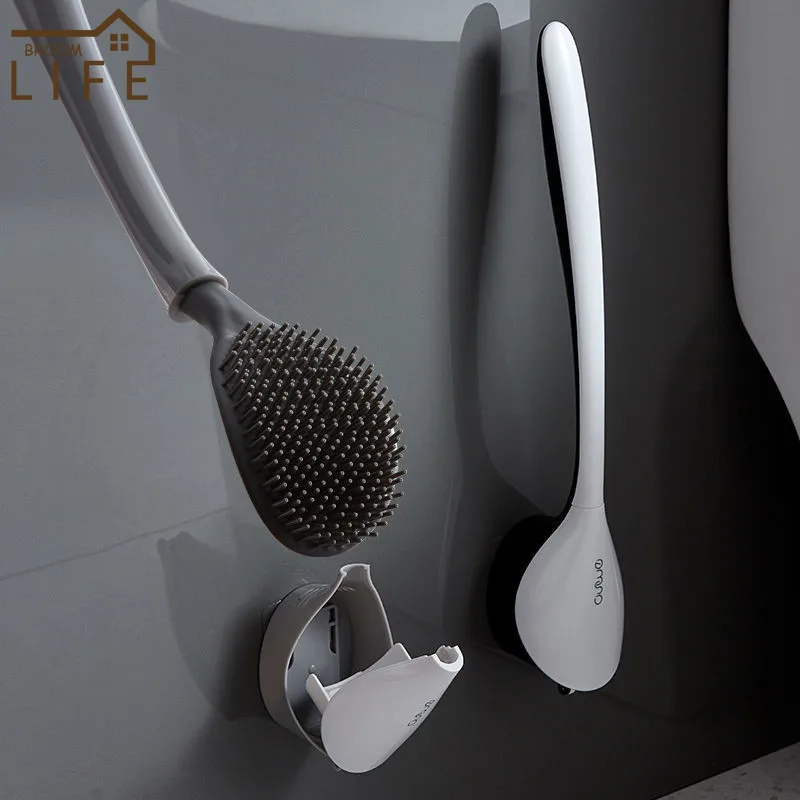

Classic White Household Toilet Washing Brush Wall-mounted Silicone Bathroom Brush Tools Kit Hanging Drain Cleaning Toilet Set