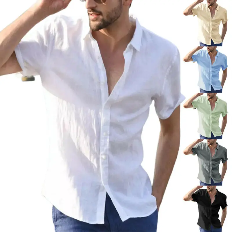 

Men Short Sleeve Button-Down Casual Shirt Summer Holiday Beach Basic Plain Top