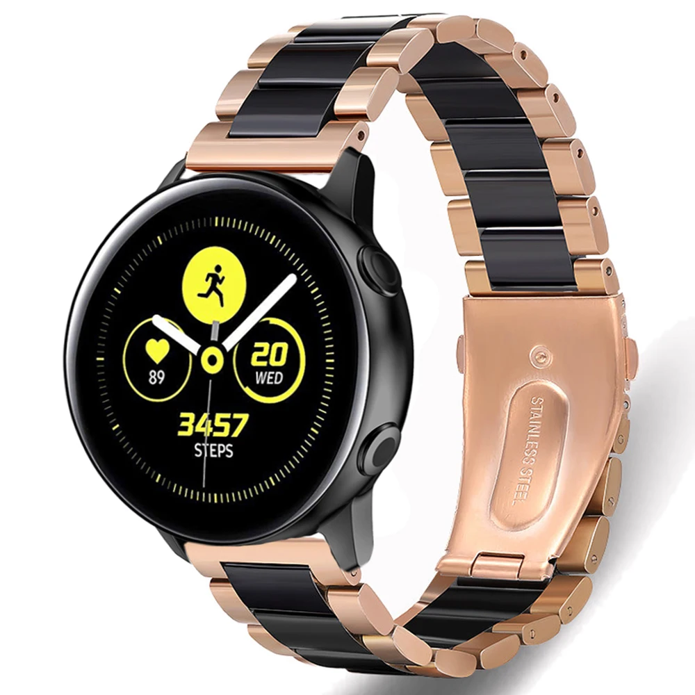 Compatible with Samsung Galaxy Watch 46mm  classic S3 ceramics metal Band strap 22mm Stainless Steel Band Link Strap Rosegold