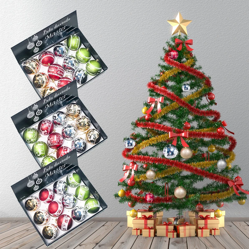 

12Pcs/Set Boxed Christmas Ball Glitter Baubles Balls Ornament Shop Christmas Tree Decoration Balls Xmas Party Hanging Pendant