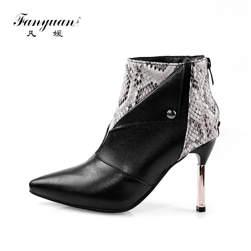 

Fanyuan high Heel Boots Women Winter mix color zip Boots Warm Shoes Pointed toe Sexy Ladies High Heels Boots Women's Ankle Botas