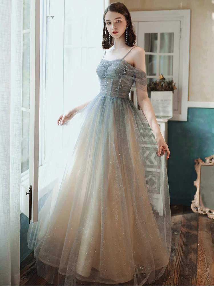 SSYFashion, новинка, мечта, градиентное, серое, синее вечернее платье, для банкета, с вырезом лодочкой, с блестками, блестящие, длинные, вечерние платья на выпускной, Vestidos De Noche