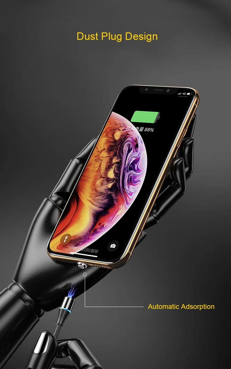 Sarika S06 3A светодиодный магнитный Кабель зарядного устройства для iPhone 11 Pro Max Android Micro usb type C мобильный телефон Быстрая зарядка Магнитный кабель