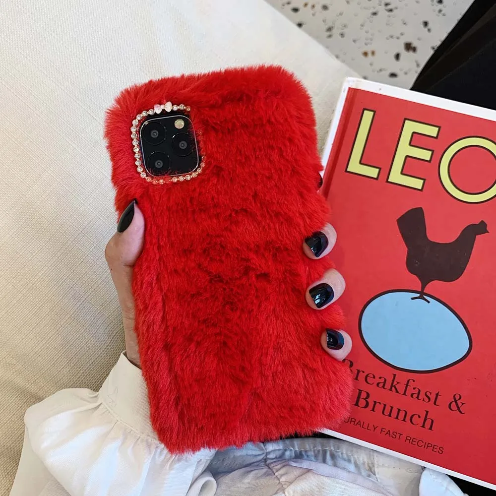 Plush Phone Cases for iPhone 11 11Pro Apple Pro Max Luxury Furry Fluffy Case Soft Faux Fur Fuzzy Cover 3D Diamond Bowknot |