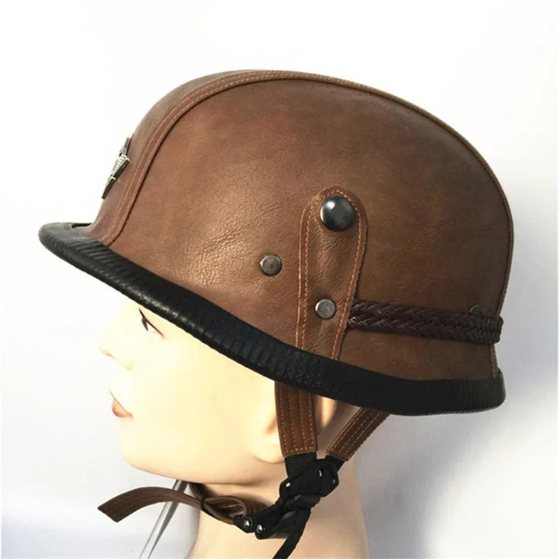 Мотоциклетный шлем уникальный кожаный винтажный полулицевой в немецком стиле 4