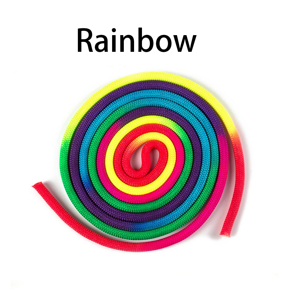 Скакалка из полиэстера для йоги, тренировок, фитнеса, спорта, занятий в помещении и на открытом воздухе в радужных цветах для соревнований, художественной гимнастики.