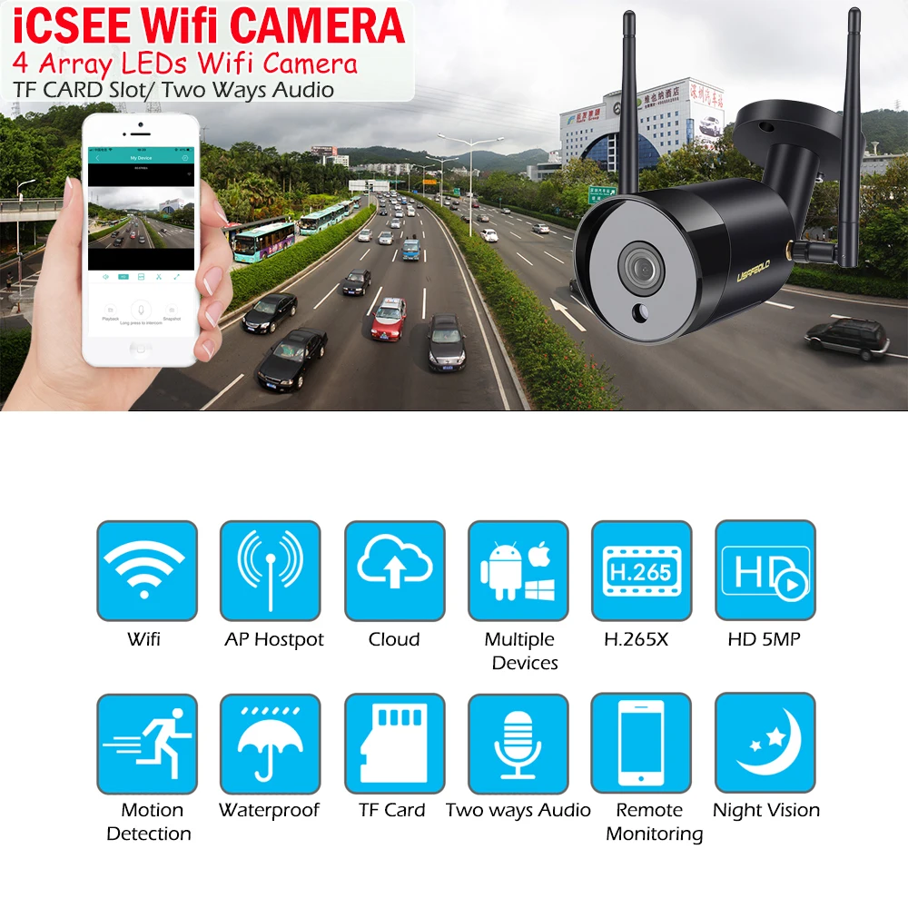 USAFEQLO HD 5 Мп цилиндрическая IP камера безопасности Wi Fi Сетевая Беспроводная