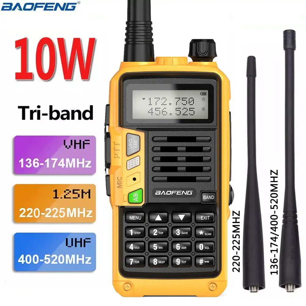 Baofeng UV-S9 Plus 10 Вт трехдиапазонный 136-174/220-225/400-520 МГц высокомощный любительский
