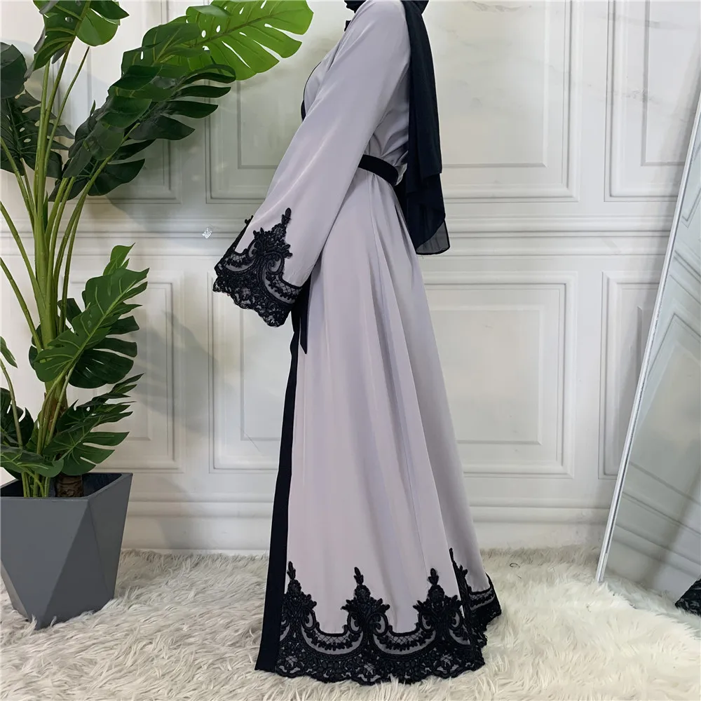 

Middle East Fashion Ramadan Patchwork Lace Long Cardigan Muslim For Women Dubai Abaya Maxi Robe Kimono Turkish Islamic Clothing