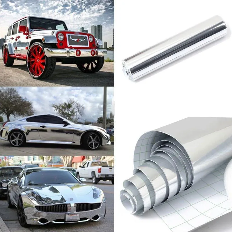

150*15CM High Stretchable Silver Chrome Air Bubble Free Mirror Vinyl Wrap Film Sticker Sheet Emblem Car Bike Motor Body Cover