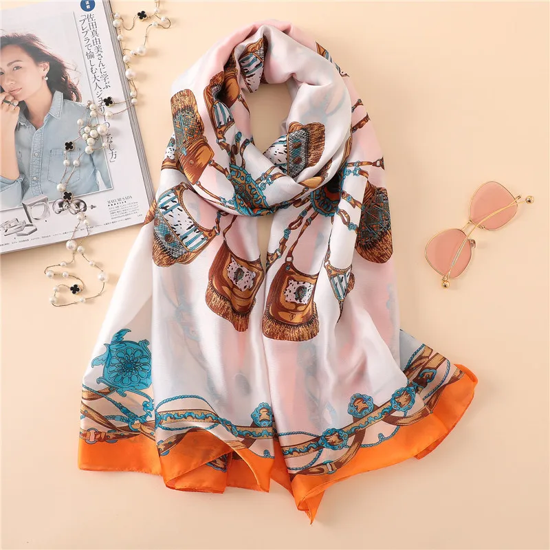 

Four seasons soft silk muffler women fashion print beautiful foulard lady warm Beach Large size shawl wraps hijab