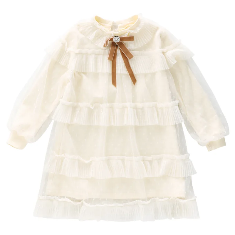 Модное весеннее платье принцессы 2020 детская кружевная одежда с длинным рукавом