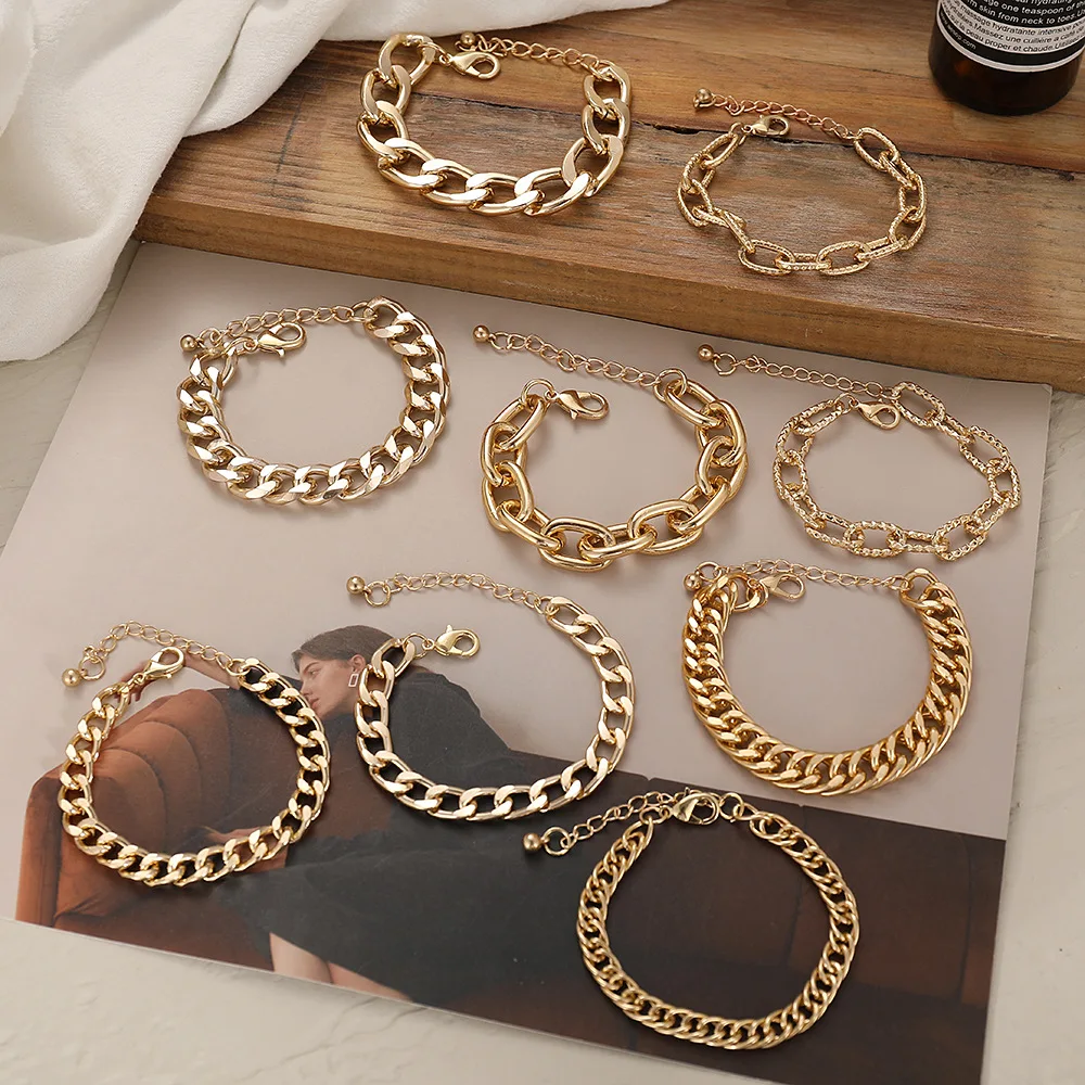 

2021 Trendy Gold Chain Bracelets for Men Women Link Chain Bracelet Bangles Wristband Pulseira Homme Gold Jewelry Man Bijoux
