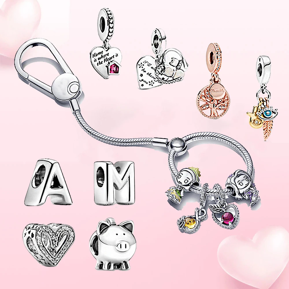

2021Hot Sale Jewelry Women Suitable for Original Pandora Keychain Chain Beaded DIY Charm 925Sterling Silver Letter ABC Accessory