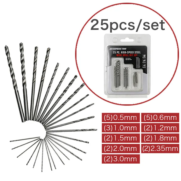 

25pcs 0.8-3.0mm HSS Twist Drill Bit Set For Dremel Rotary Tool Straight Shank Mini Drill Bit Set Hand Tools