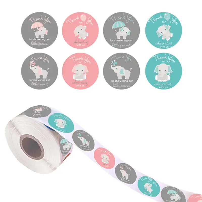 

1roll (500pcs) Elephant Thank You Stickers Seal Label for Small Shop Wedding Envelope