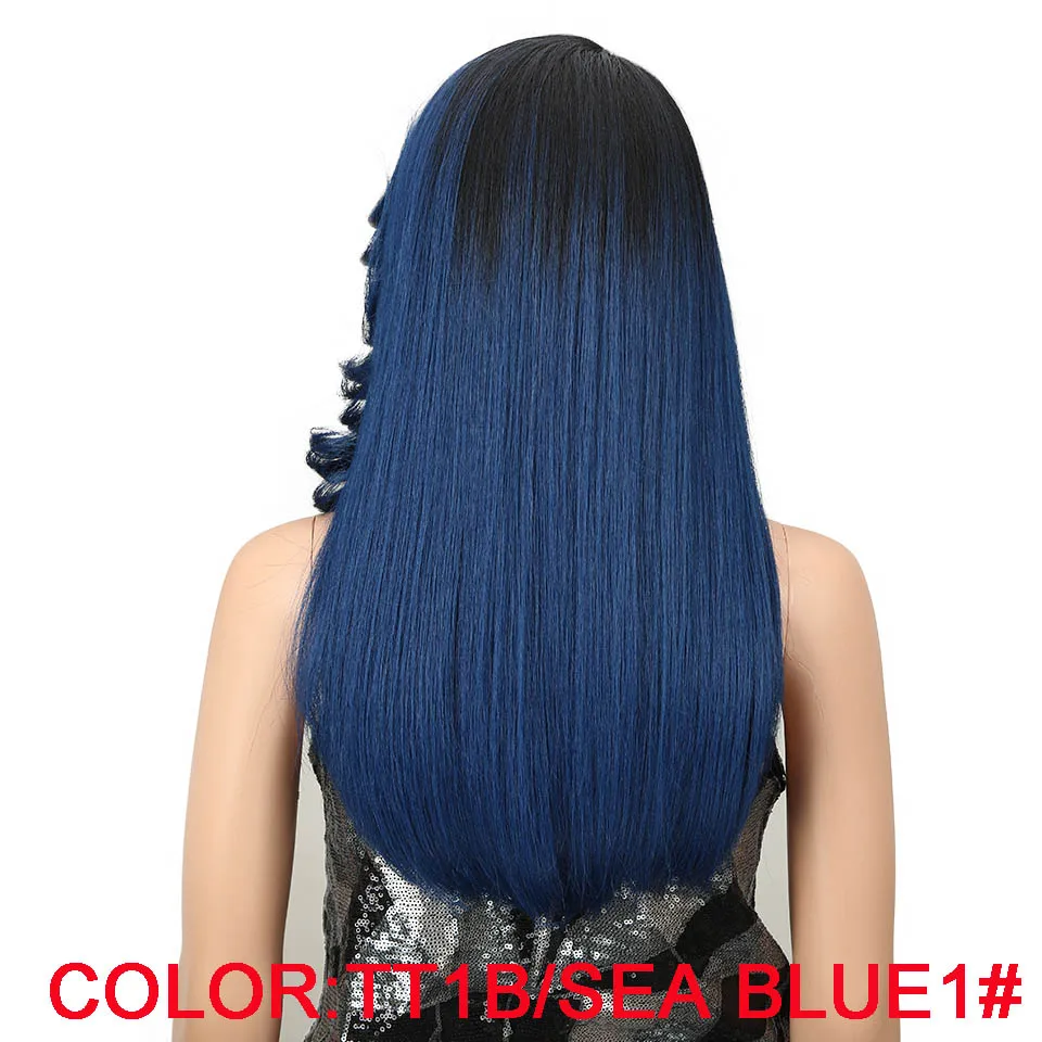 TT1B SEA BLUE1 Magic Hiar прямые парики 22 дюйма блонд красный синтетические парики на шнуровке спереди Термостойкое волокно синтетические волосы Омбре для женщин - Цвет: TT1B SEA BLUE1