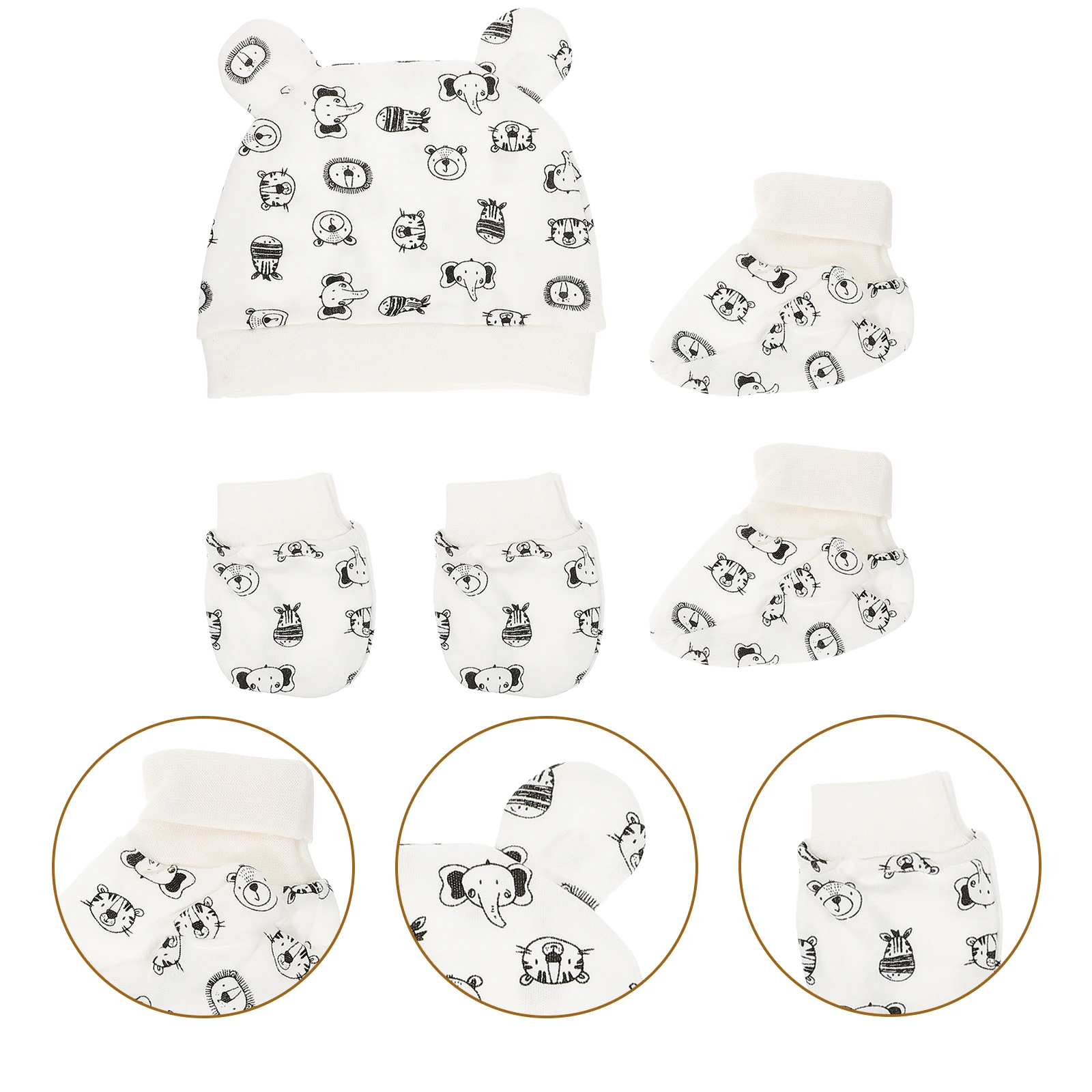 

1 Set Baby Cotton Anti-scratch Gloves Lovely Foot Covers Practical Baby Hat