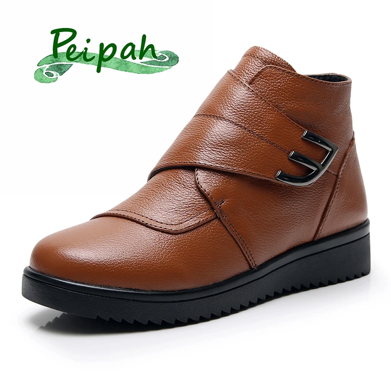 PEIPAH 2019 новые осенние ботильоны из натуральной кожи женские ботинки на липучке