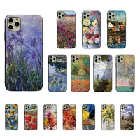 monet oil painting sunflower luxury soft phone case for iphone 13 11 12 promax 8 7 6 6s plus x xs max 5 5s se xr fundas capa