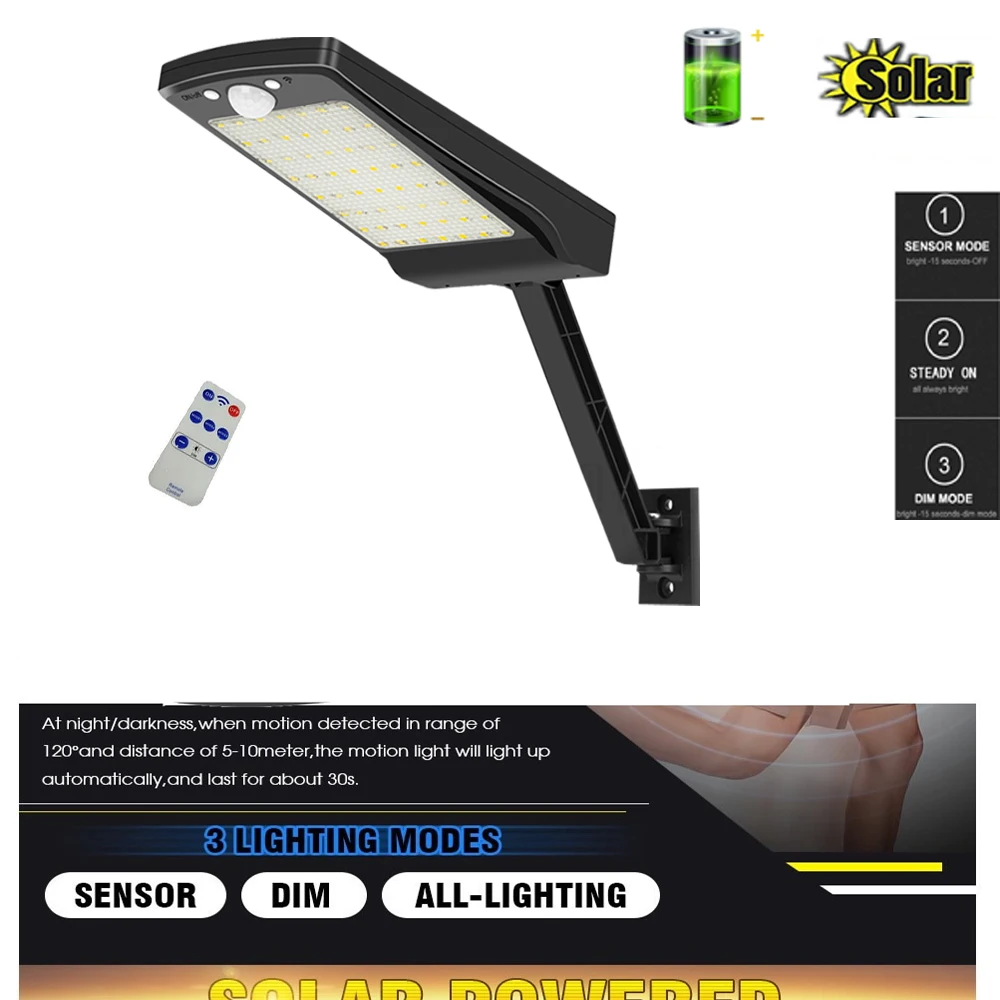 

56 LED solar garden light Outdoor Waterproof rotate bracket solar street light Three Modes PIR Motion Sensor remote control lamp
