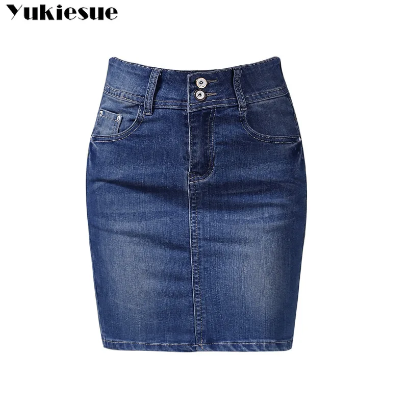 Женская джинсовая юбка карандаш короткая облегающая мини размера плюс с высокой