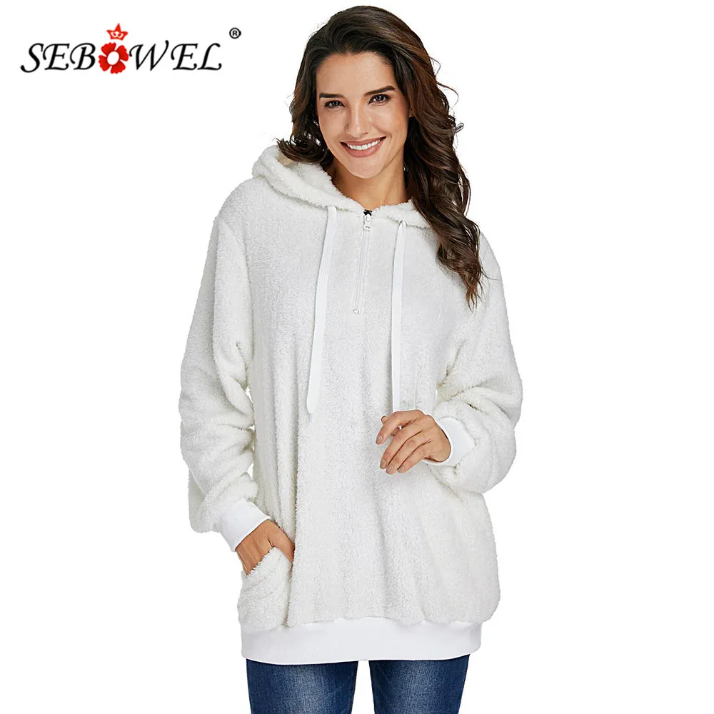 

SEBOWEL 2019 Fashion Style Woman Warm Furry Pullover Sweatshirts Hoodie Polar Fleece Tops for Female Autumn Spring Size S-XXL