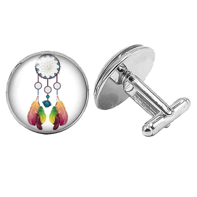 2019 Hot Sale Color Feather Dreamcatcher Pattern Cufflinks Glass Bevel Handmade Art Gift | Украшения и аксессуары