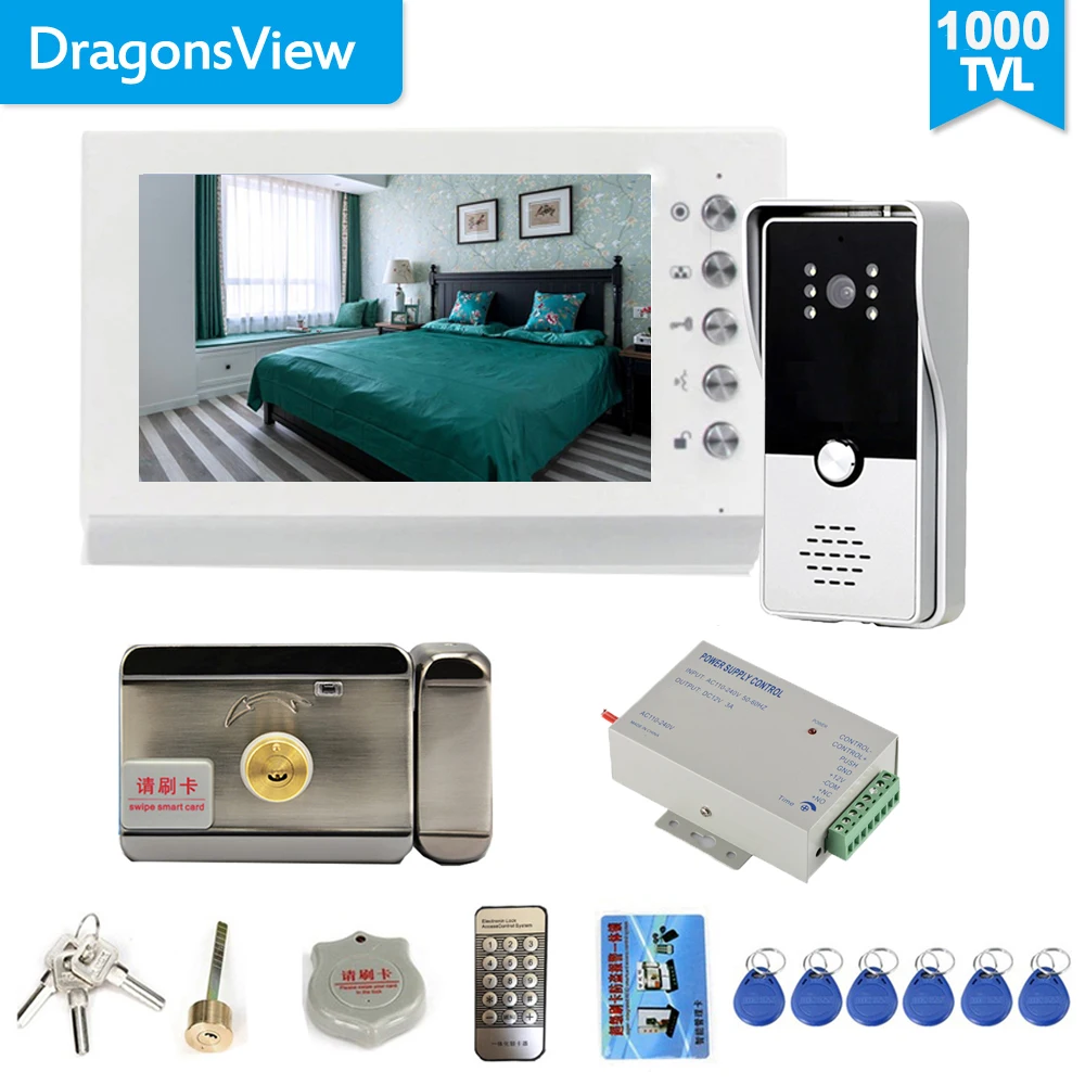 Dragonsview 7 Inch Home Intercom System Doorbell Phone  with Camera Electronic Lock 1000TVL Unlock Talk Waterproof