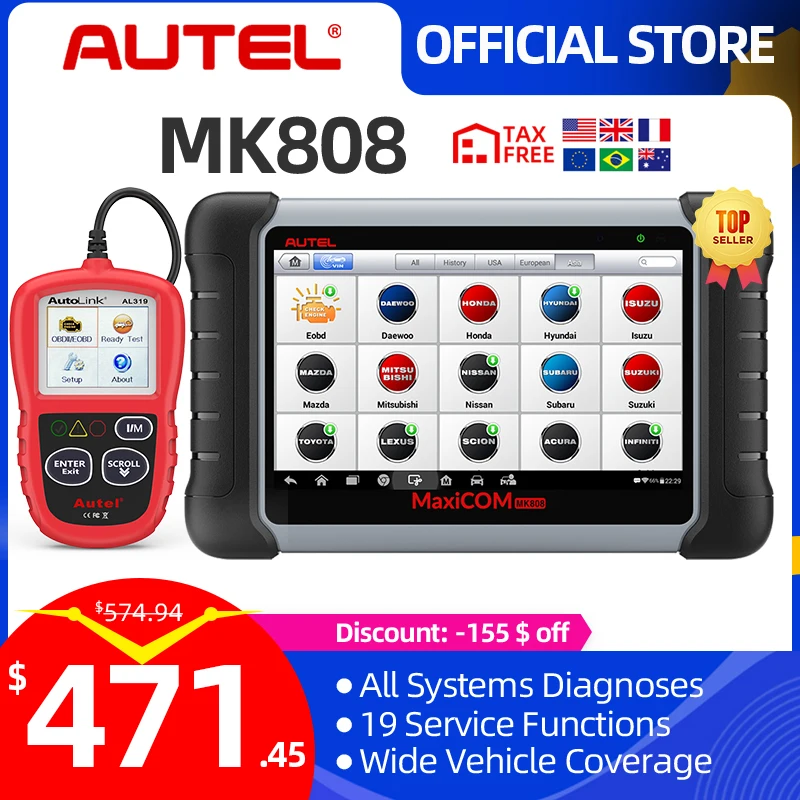 Autel MaxiCOM MK808 OBD2 сканер OBDII диагностический инструмент автомобильный считыватель