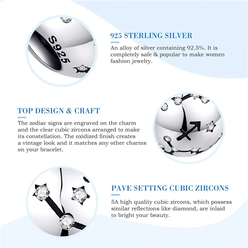 CodeMonkey Настоящее серебро 925 пробы 12 созвездий Зодиак круглые бусины подходят к