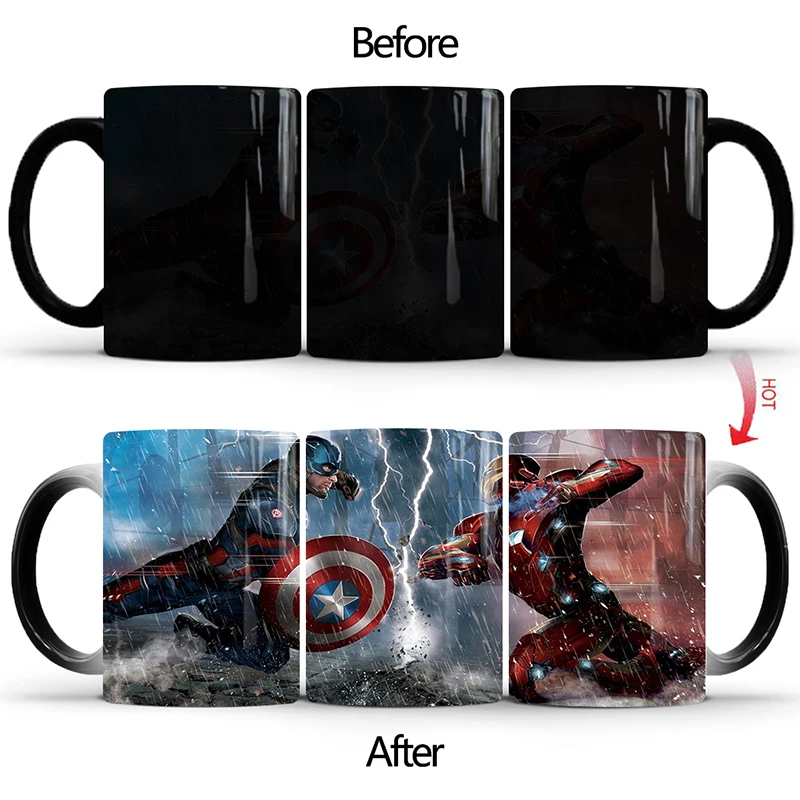 Style A Mug Дропшиппинг 1 шт. Мстители волшебная кружка Капитан Америка против Железный человек цвет меняющая кружка 350 мл керамика вино чай чашка лучшие подарки - Цвет: Style A Mug