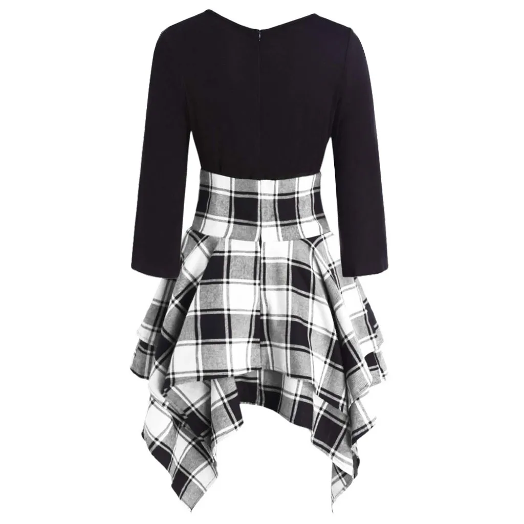 Фото FREE OSTRICH Dress Women Strap Long Sleeve O-Neck Irregular Plaid Print Sashes Expensive Autumn Noble Popular Short Winter Женская FREE OSTRICH Dress Women Strap Long Sleeve O-Neck Irregular Plaid Print Sashes Expensive Autumn Noble Popular Short Winter Женская