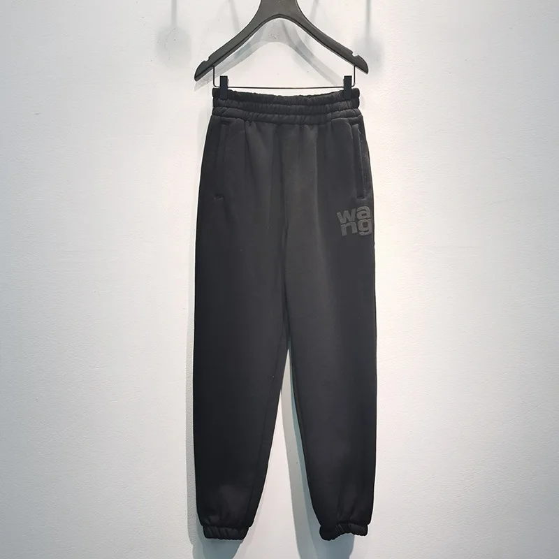 

103477 Autumn Winter Loose Thick Pants Sports Letter Wang Print Fleece Warm O-neck Sweatshirt Pullover Women A2 103381