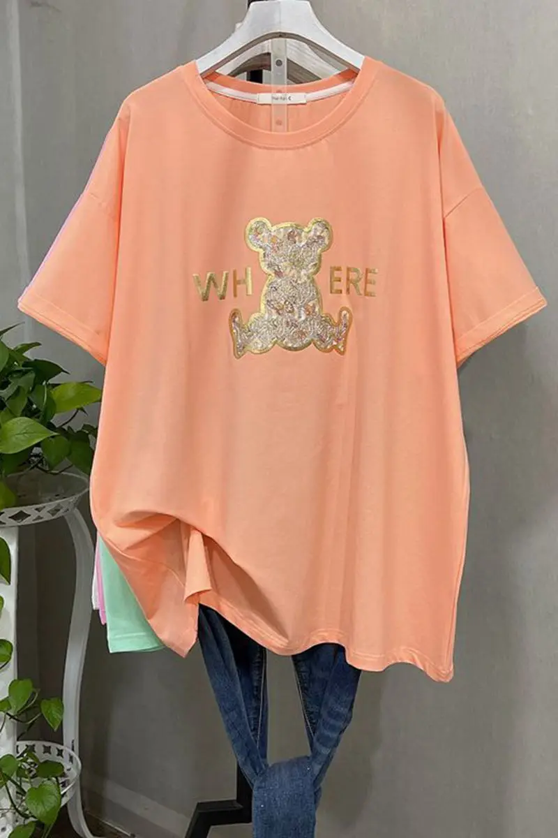 

Summer Plus Size Short Sleeve T Shirt Women's Loose Korean Style Pure Cotton T Shirt Female Cartoon Girls Slimming Shirt Top