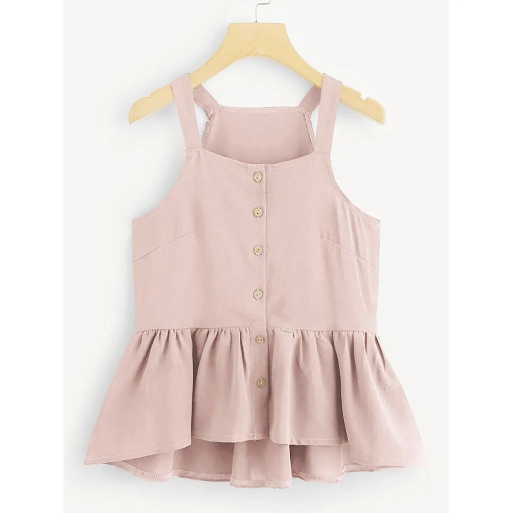 Sleeveless Crop Tops Women Button Tank Top Breasted Ruffle Hem Casual Camis Single Sexy Beach Female Blouse Ropa Mujer 2021 | Женская