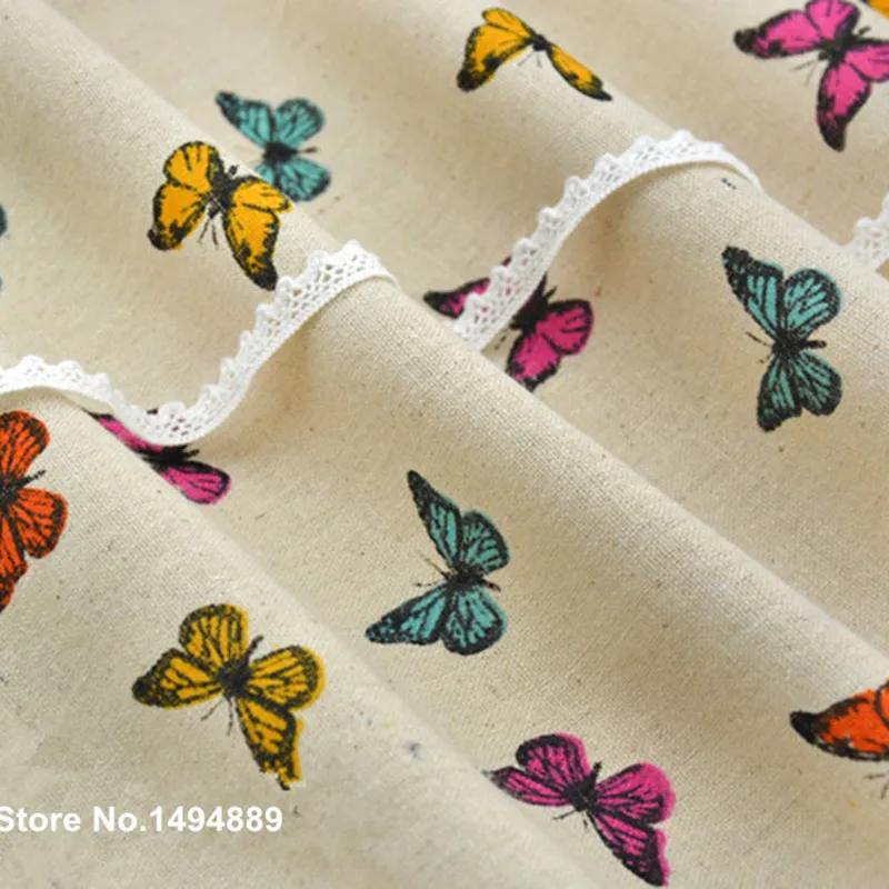 1 метр Ретро красочная Бабочка Дизайн мытая хлопчатобумажная льняная ткань для