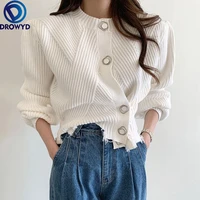 2021 korean retro chic fashion heavy industry ragged edges irregular chic button high waist long sleeved cardigan sweater jacket