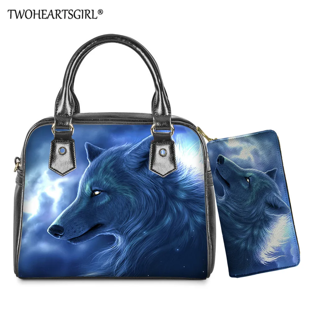 

Женская Повседневная сумка twoheart sgirl, из искусственной кожи, с рисунком волка, 2 шт.
