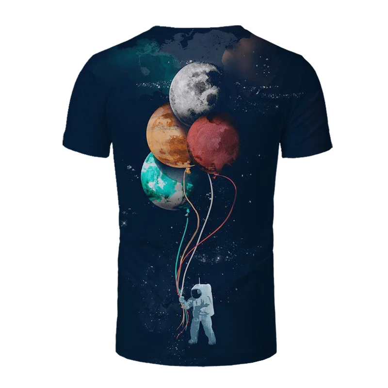

2021Men's Casual Harajuku Short Sleeve T-Shirt Funny astronaut print Tshirt man Oversized T-shirts with round neck in summer top