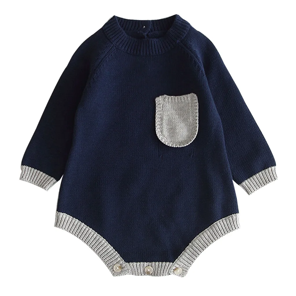 Детский вязаный полосатый комбинезон для новорожденных мальчиков и девочек