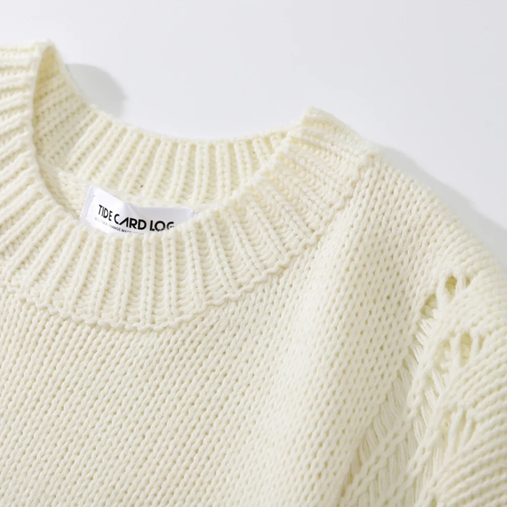 Новое поступление шикарный рваный Однотонный мужской джемпер оверсайз свитер