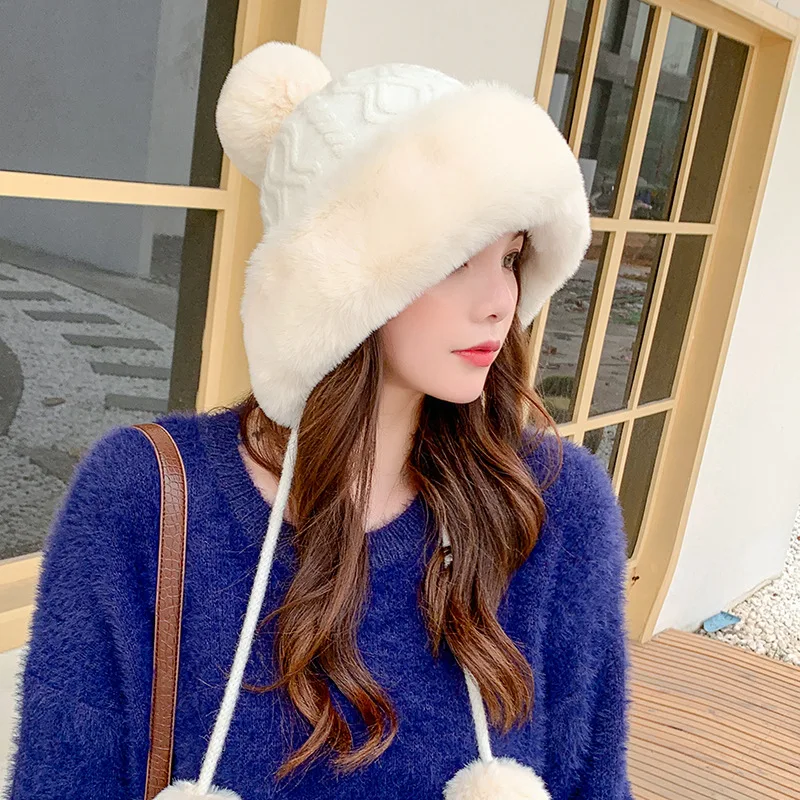 Elegant Girls Thicken Ski Snow Cap New Fashion PomPoms Winter Women Beanie Hats Female Skullies Warm Knit Hat Soft Outdoor |